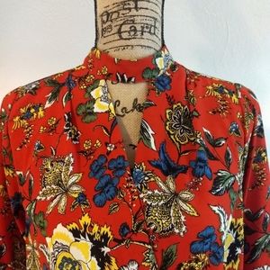 NWOT Fall Monteau Medium Orange Floral Blouse